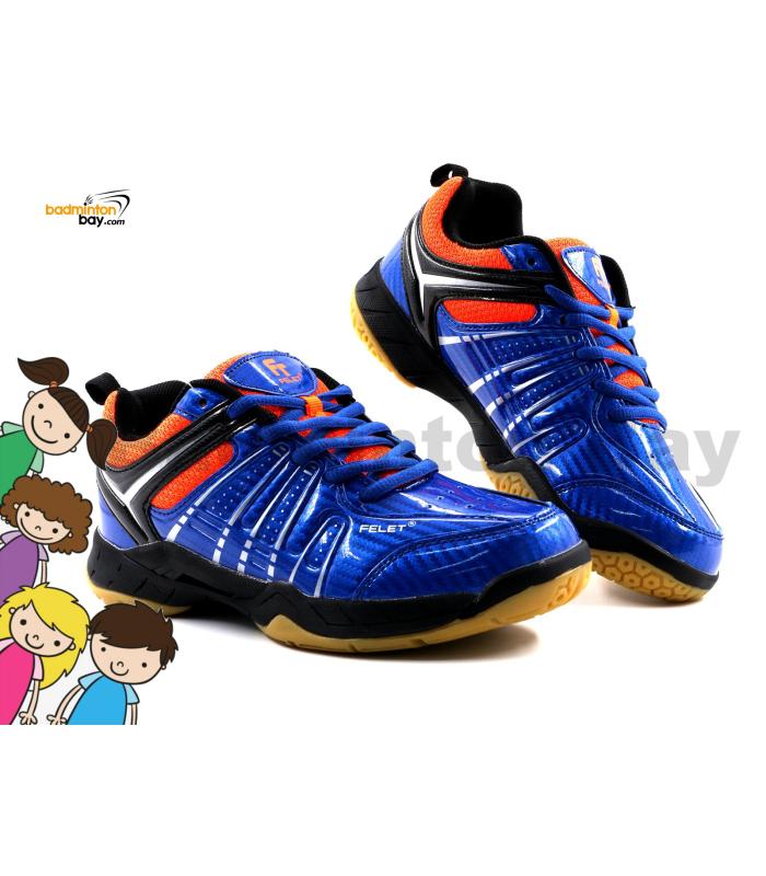 Felet - FT BS 33 Royal Blue Orange Badminton Court Shoes For KIDS